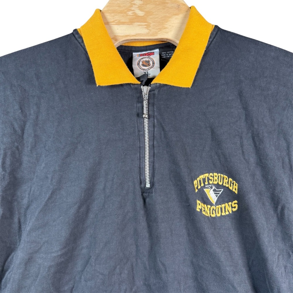 The Edge Pittsburgh Penguins Quarter Zip Polo Mens XL Black Vintage NHL Shirt‎